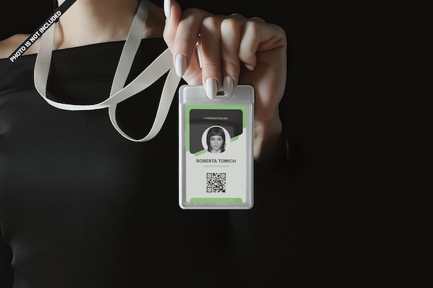 Business woman holding plastic id card mockup