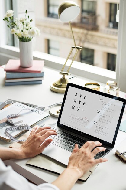 Business woman working on laptop