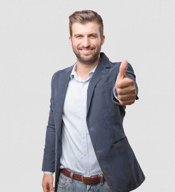 Businessman doing thumbs up gesture