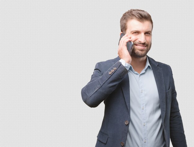 Businessman making phone call