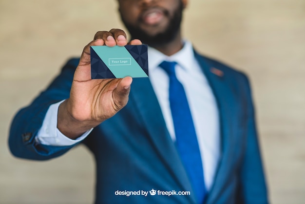 Businessman showing business card