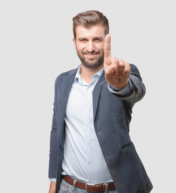 Businessman showing finger