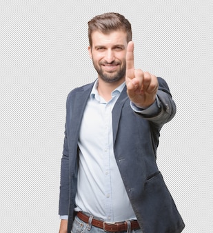 Businessman showing finger