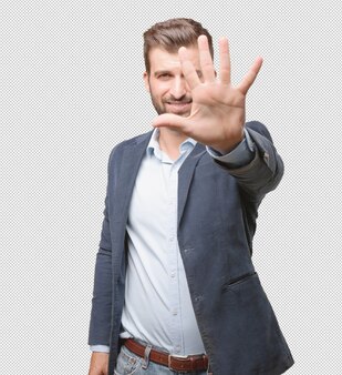 Businessman showing five fingers
