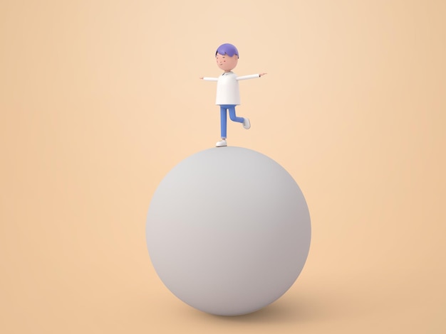 Бизнесмен пытается сбалансировать мяч на изолированном фоне