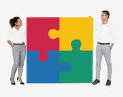 Free PSD businesspeople connecting jigsaw puzzle pieces