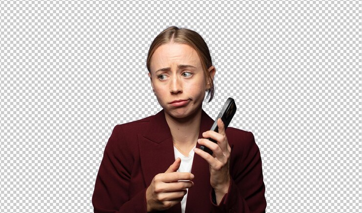 Бесплатный PSD бизнесменка, использующая смартфон