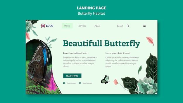 Free PSD butterfly habitat concept landing page template