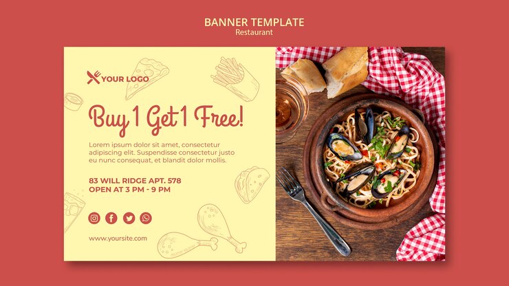 Free PSD buy 1 get 1 free banner template for restaurant