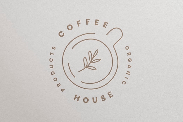 Cafe business logo effect, letterpress in minimal botanical template design psd