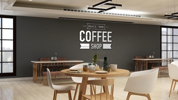 Cafe logo mockup in the coffee shop or restaurant room