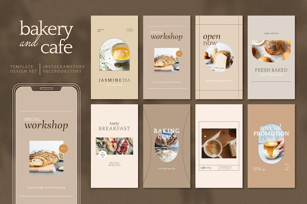 Free PSD cafe psd template for social media story set