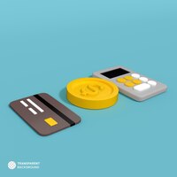 Calculator with card and coin icon 3d render illustration