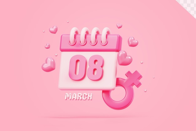 달력 8 3월 여성의 날 사인 배너 이벤트 프로모션 판매 모형 3d 분홍색 배경