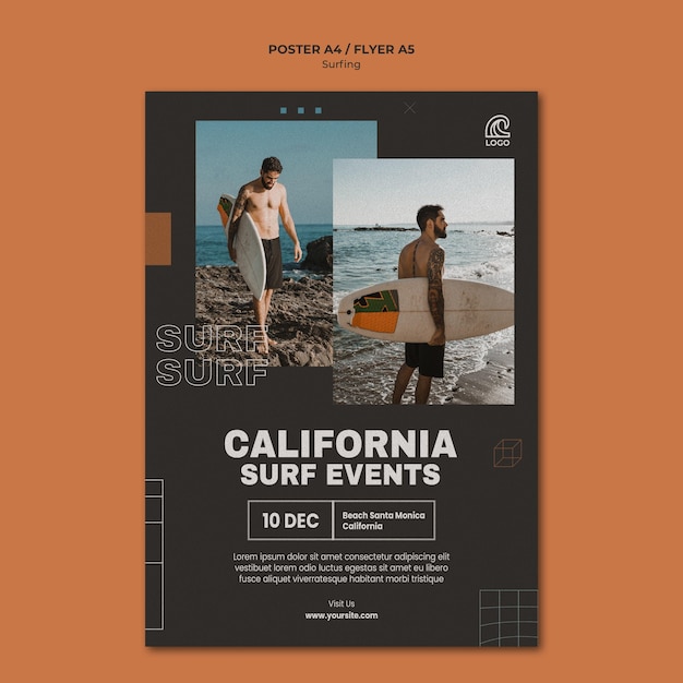 PSD gratuito modello di poster di eventi di surf in california