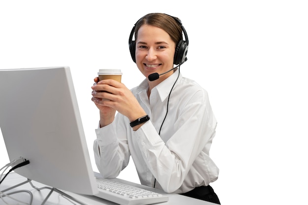 Free PSD call center worker at desk