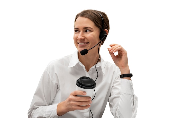 Call center worker at desk