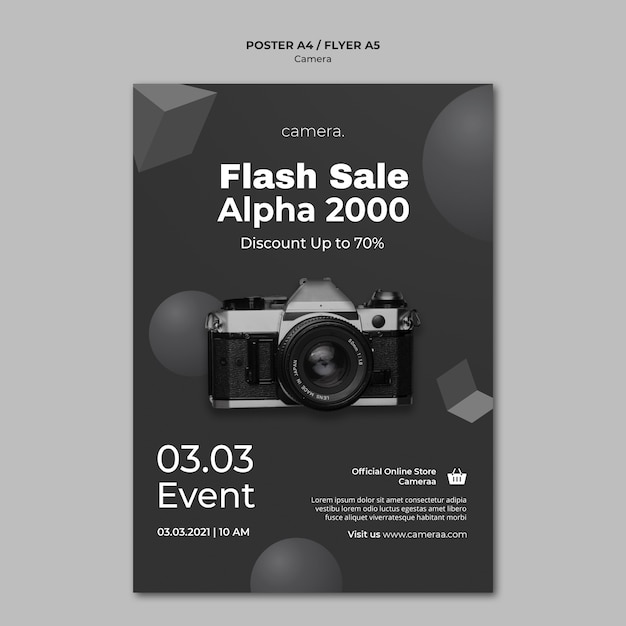 PSD gratuito modello di poster della fotocamera