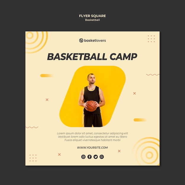 Free PSD camp of basketball square flyer template