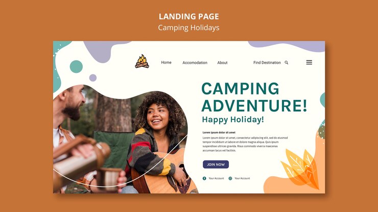 Free PSD camping holidays template landing page