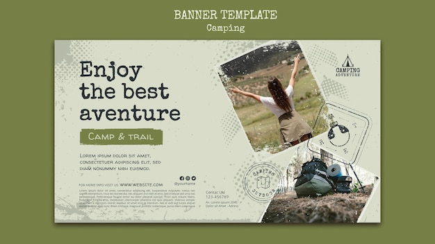 Free PSD camping horizontal banner template with dots design