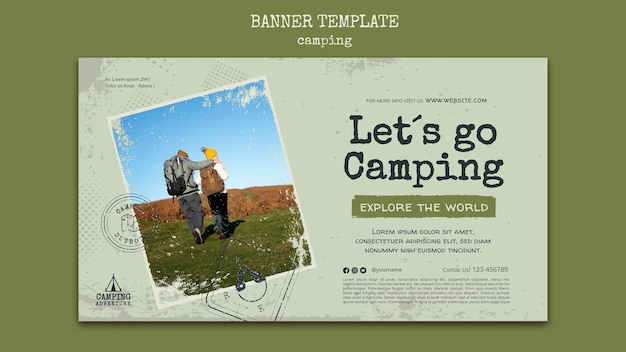 Free PSD camping horizontal banner template with dots design