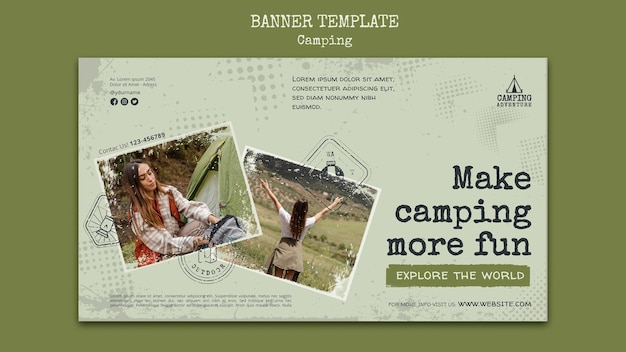 Camping horizontal banner template with dots design