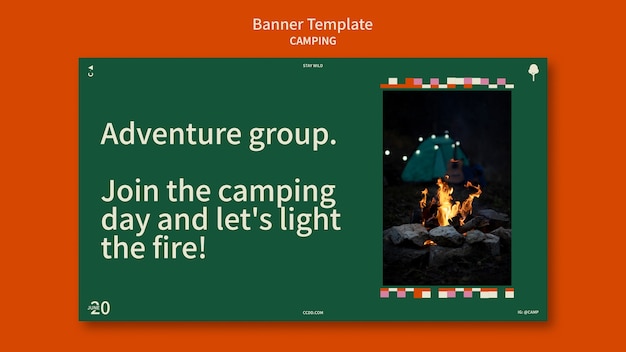 PSD gratuito modello di banner orizzontale da campeggio con design a forme geometriche