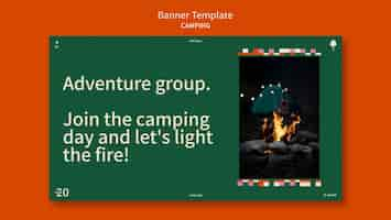 Free PSD camping horizontal banner template with geometric shapes design