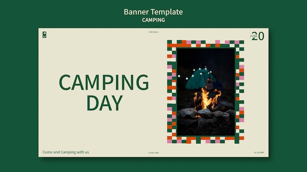 Free PSD camping horizontal banner template with geometric shapes design