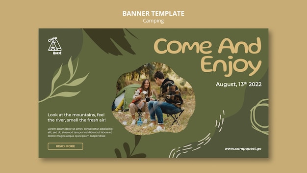 Camping horizontal banner template with vegetation