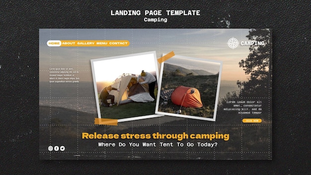 Free PSD camping landing page template with grid design