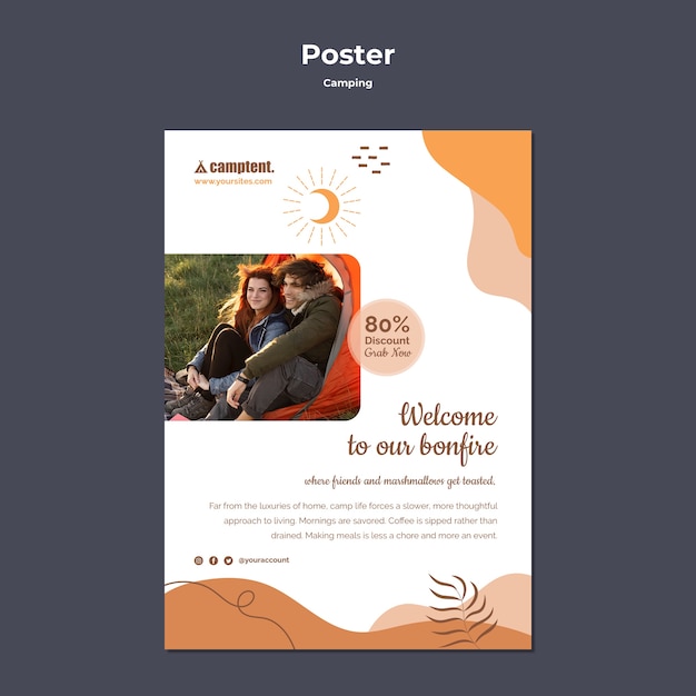 PSD gratuito design del modello di poster da campeggio