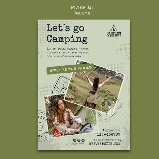 Free PSD camping vertical flyer template with dots design