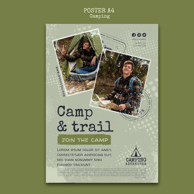 Free PSD camping vertical poster template with dots design