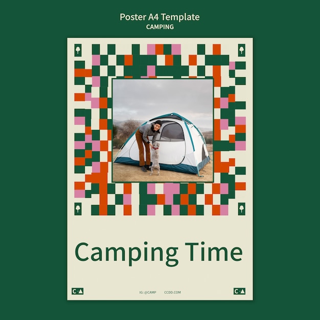 Free PSD camping vertical poster template with geometric shapes design