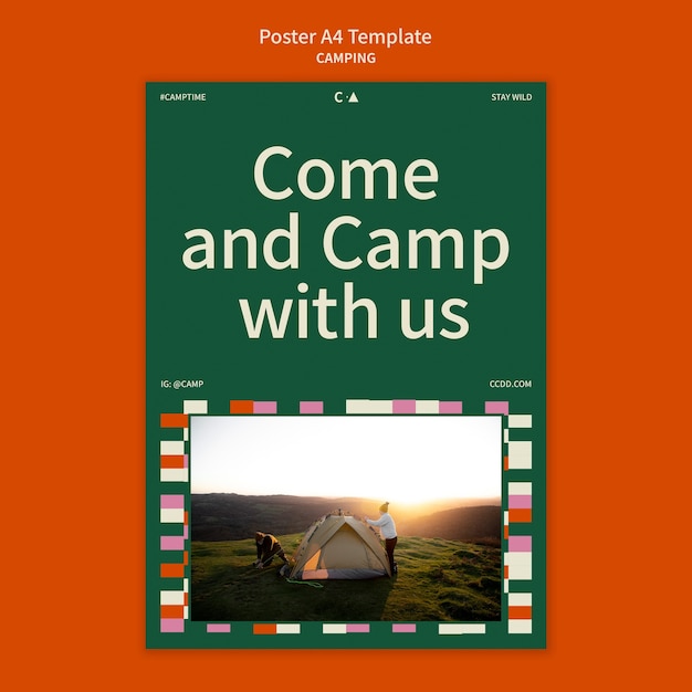 Free PSD camping vertical poster template with geometric shapes design
