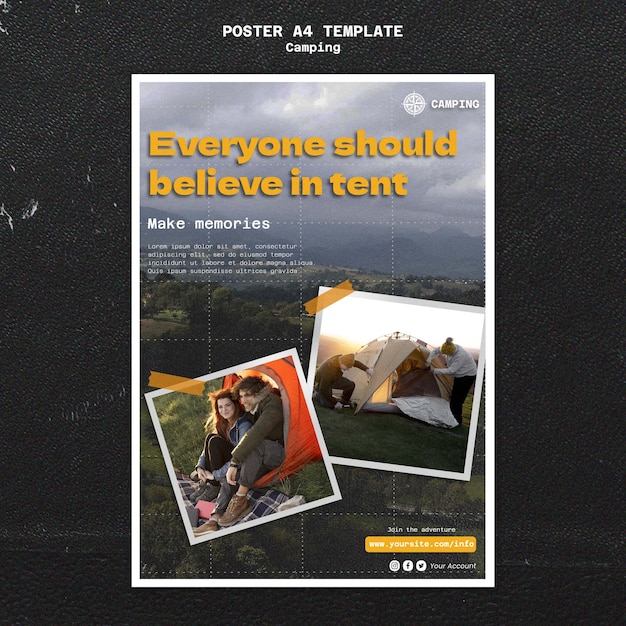 Camping vertical poster template with grid design