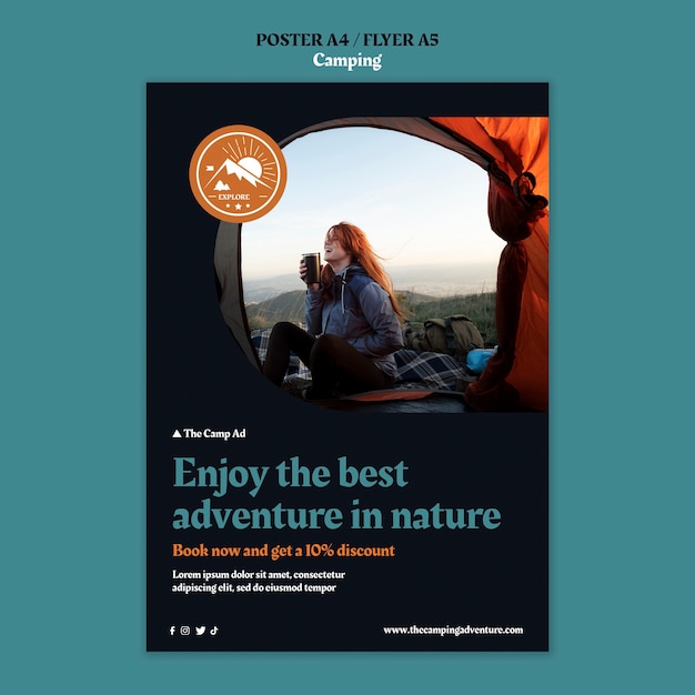 Free PSD camping vertical poster template