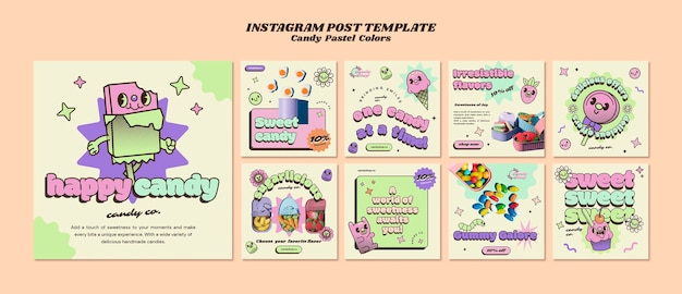 PSD gratuito post instagram di colori pastello caramella