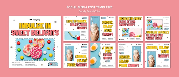 Free PSD candy pastel colors instagram posts