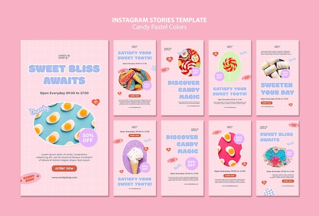 PSD gratuito storie di instagram dai colori pastello di caramelle