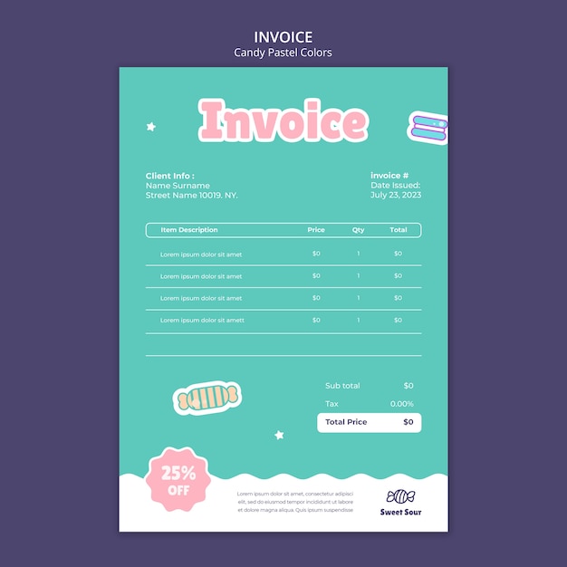 Free PSD candy pastel colors invoice template