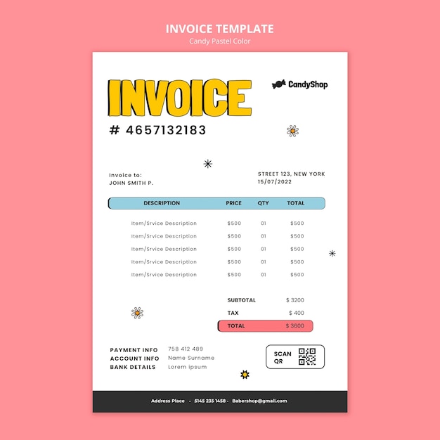 Free PSD candy pastel colors invoice template