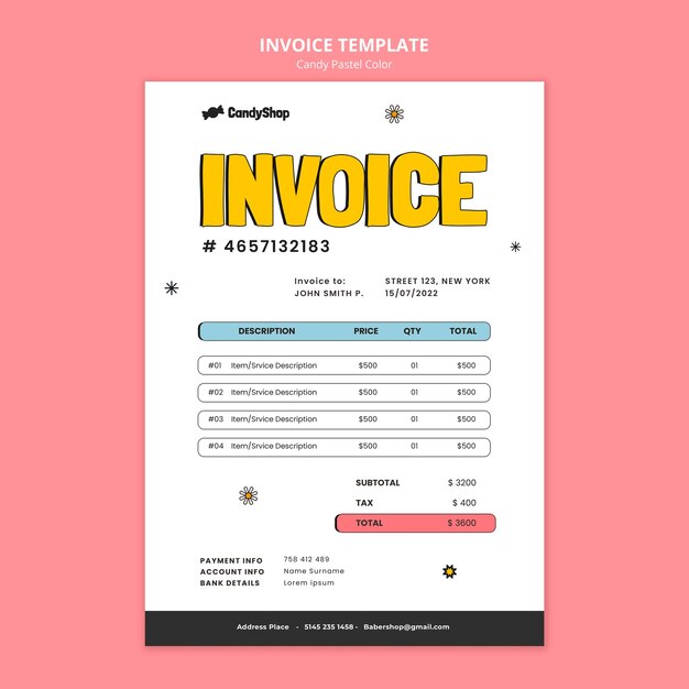 Candy pastel colors invoice template