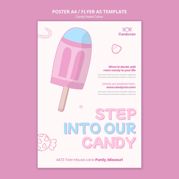 Бесплатный PSD Шаблон плаката конфеты пастельных тонов