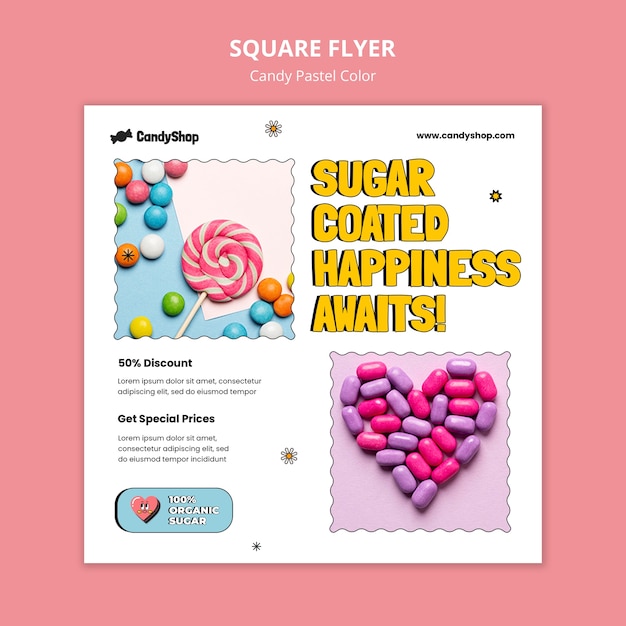 Free PSD candy pastel colors square flyer template