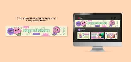 Free PSD candy pastel colors youtube banner template