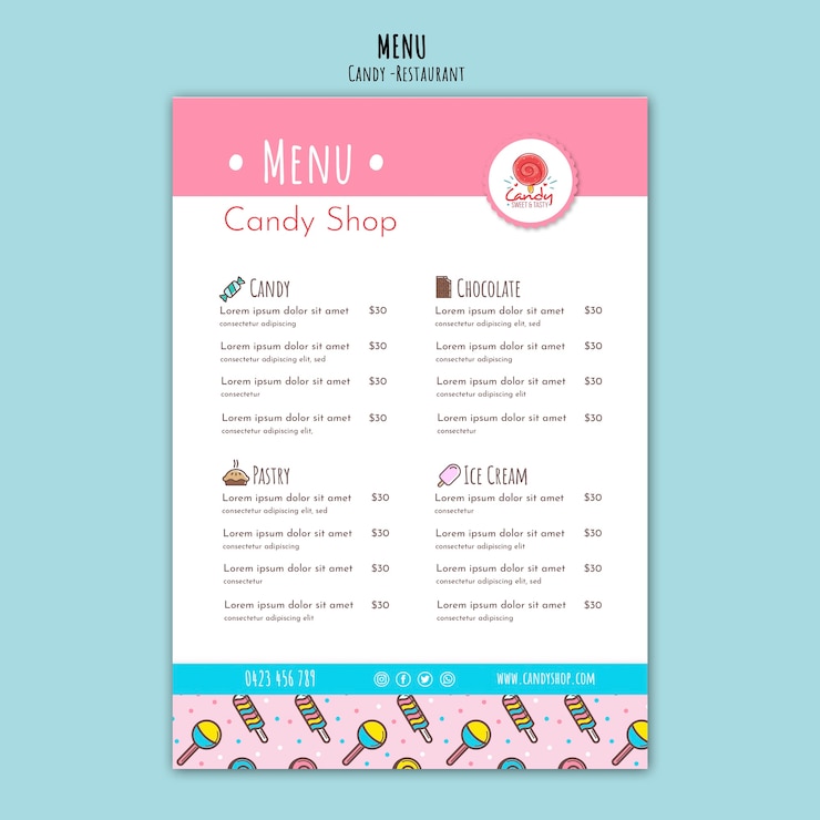 Free PSD candy shop template for menu