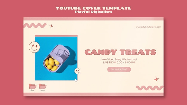 PSD gratuito copertina youtube del negozio di dolciumi